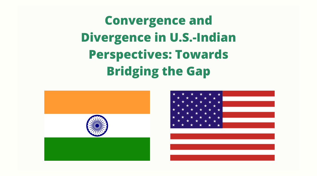 banner with the flags of India and the US; text: Convergence and Divergence in U.S.-Indian Perspectives: Towards Bridging the Gap